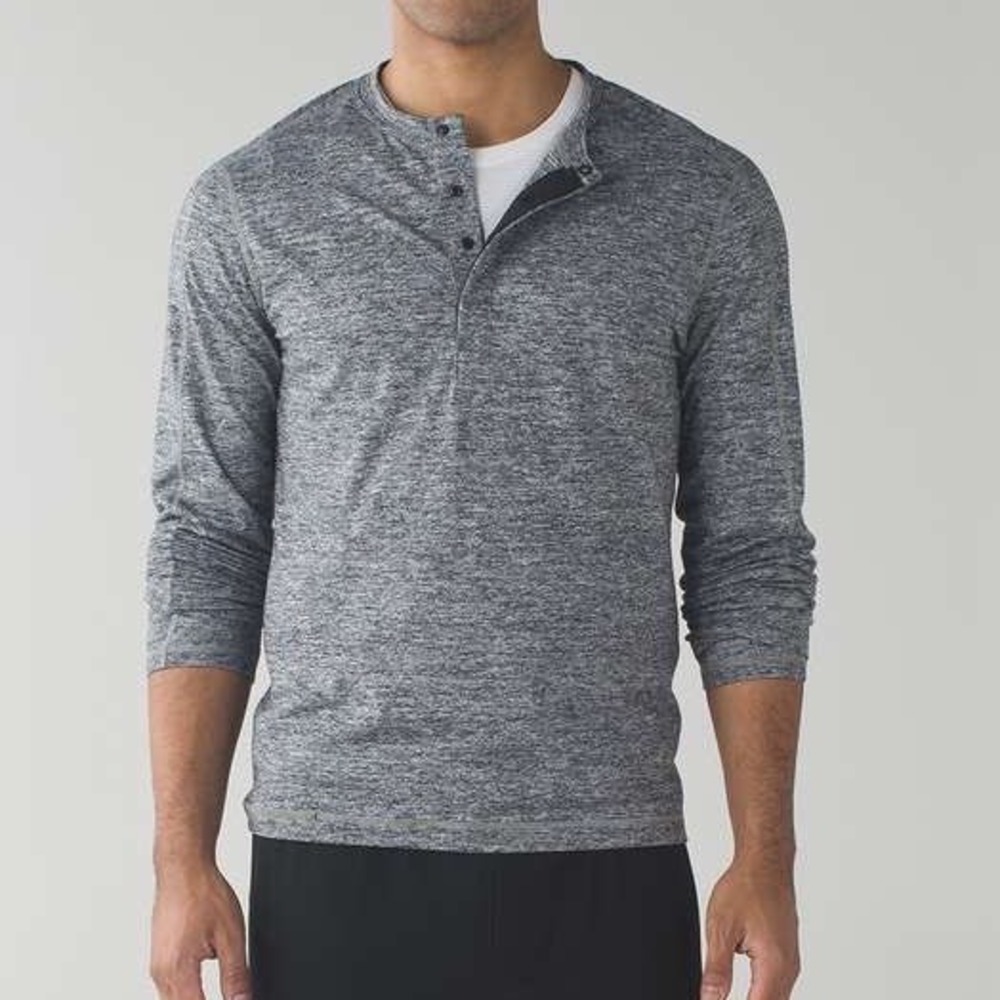 Lululmon Men's Long Sleeve Henley‎ Surge Top in Heathered Dark Gray Sz L
